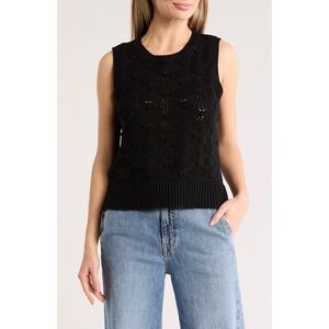 Lucky Brand openwork knit Shell black textured vest women's size small trendy